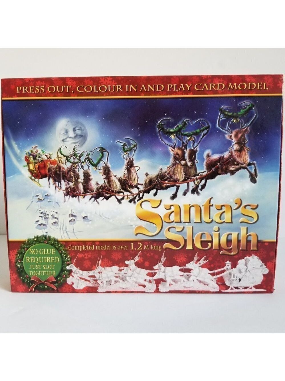Santa's Sleigh Model Press Out Color in and Play Complete Over 1.2 M Long New
